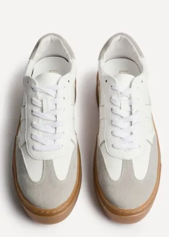 Linzi Kaia White & Grey Faux Leather Lace Up Flatform Trainers