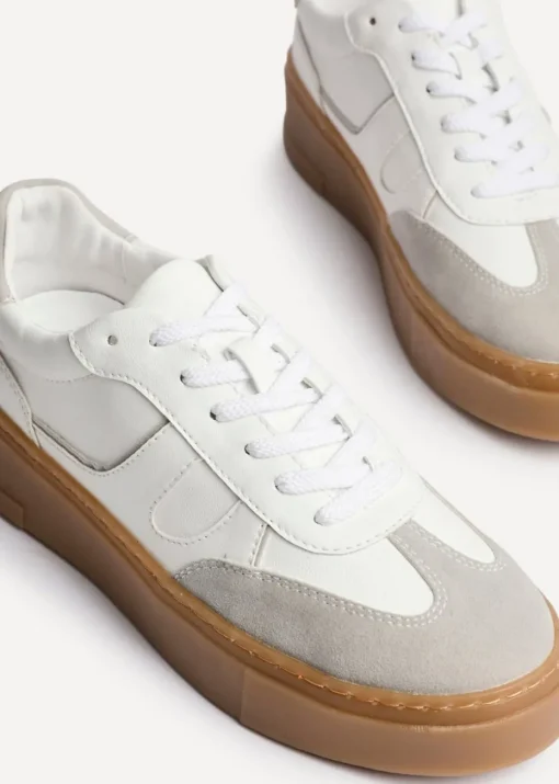 Linzi Kaia White & Grey Faux Leather Lace Up Flatform Trainers