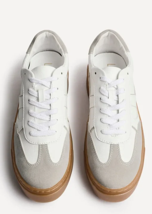 Linzi Kaia White & Grey Faux Leather Lace Up Flatform Trainers