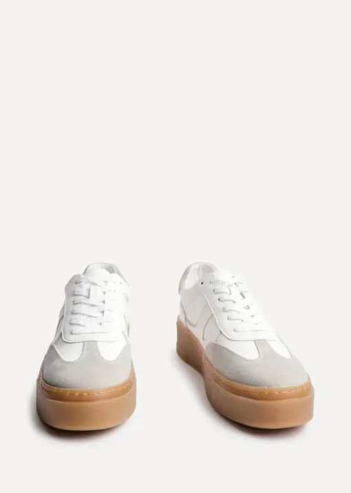 Linzi Kaia White & Grey Faux Leather Lace Up Flatform Trainers