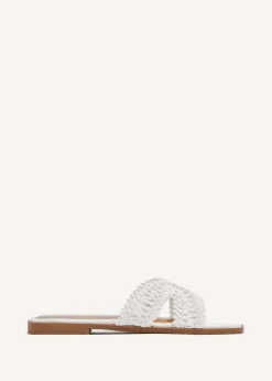 Linzi Kalina White Faux Leather Knitted Slider Sandal