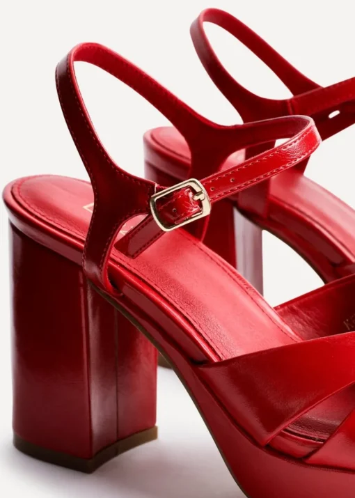 Linzi Keliah Red Faux Leather Crossover Platform Heels