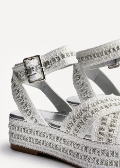 Linzi Kiana White & Silver Raffia Flatform Sandal