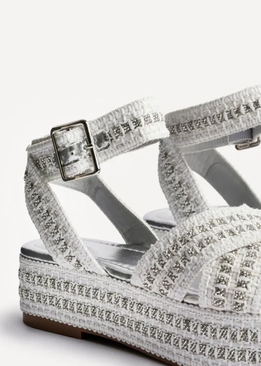 Linzi Kiana White & Silver Raffia Flatform Sandal