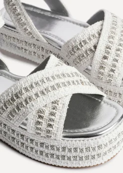 Linzi Kiana White & Silver Raffia Flatform Sandal