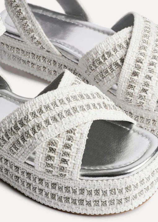 Linzi Kiana White & Silver Raffia Flatform Sandal