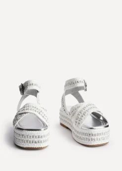 Linzi Kiana White & Silver Raffia Flatform Sandal