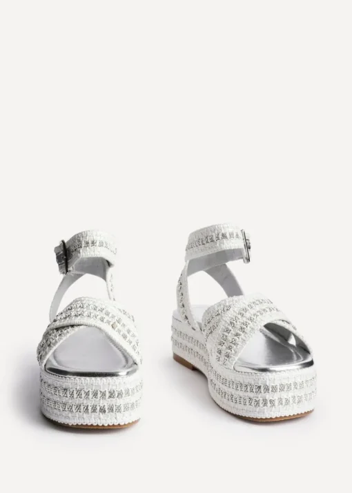 Linzi Kiana White & Silver Raffia Flatform Sandal