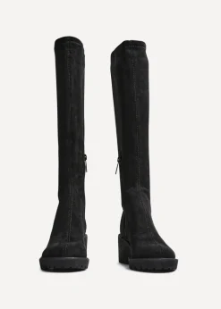 Linzi Kortina Black Faux Suede Wedge Knee High Boot