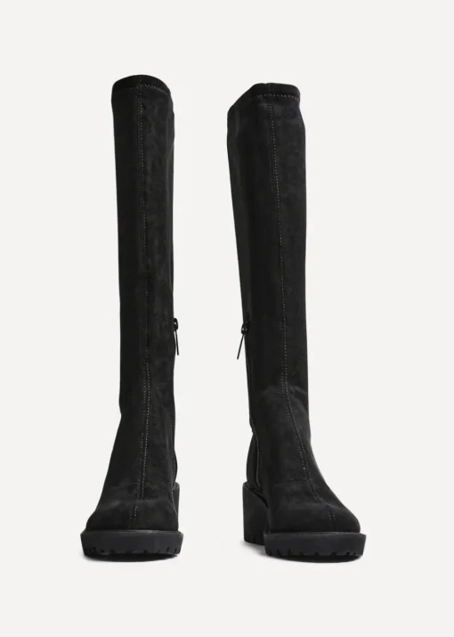 Linzi Kortina Black Faux Suede Wedge Knee High Boot