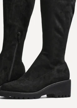 Linzi Kortina Black Faux Suede Wedge Knee High Boot
