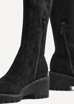 Linzi Kortina Black Faux Suede Wedge Knee High Boot