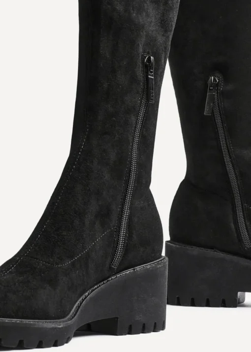 Linzi Kortina Black Faux Suede Wedge Knee High Boot