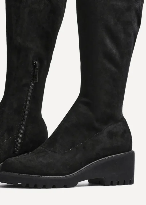 Linzi Kortina Black Faux Suede Wedge Knee High Boot