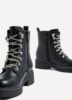 Linzi Lacey Black Faux Leather Military Style Boot