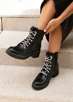 Linzi Lacey Black Faux Leather Military Style Boot