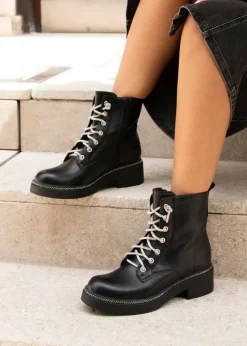 Linzi Lacey Black Faux Leather Military Style Boot