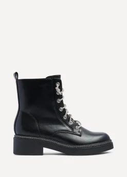 Linzi Lacey Black Faux Leather Military Style Boot