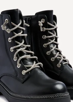 Linzi Lacey Black Faux Leather Military Style Boot