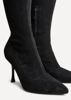 Linzi Laney Black Faux Suede Thigh High Strech Stiletto Heel Boot