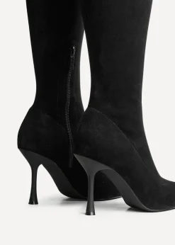 Linzi Laney Black Faux Suede Thigh High Strech Stiletto Heel Boot