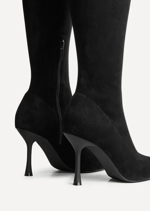 Linzi Laney Black Faux Suede Thigh High Strech Stiletto Heel Boot