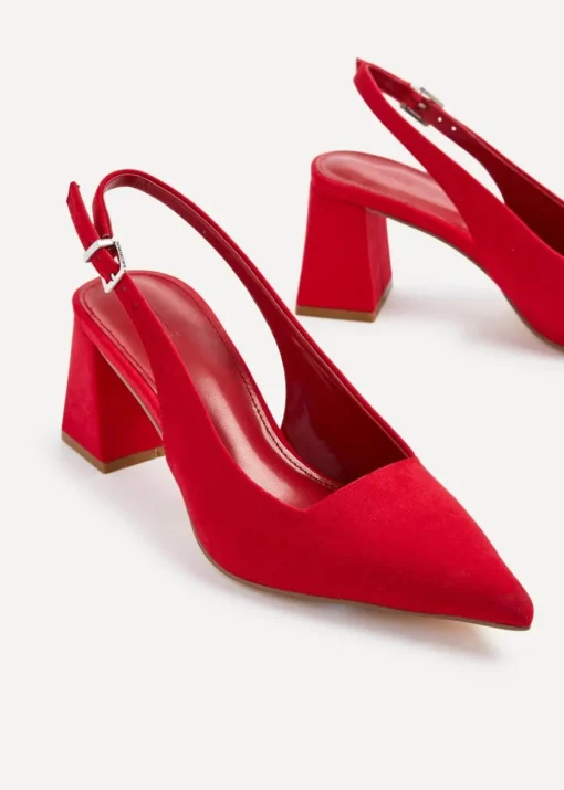 Linzi Laurel Red Faux Suede Block Heeled Court Heel