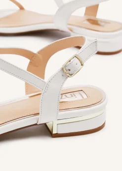 Linzi Lavish White Faux Leather T-Bar Looped Low Block Sandal