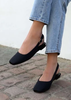 Linzi Lidia Black Lycra Square Toe Flat Shoe