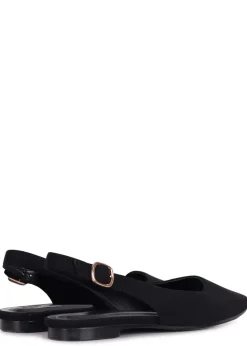 Linzi Lidia Black Lycra Square Toe Flat Shoe