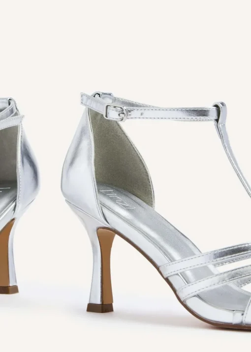 Linzi Lilah Silver Faux Leather T-Bar High Heel