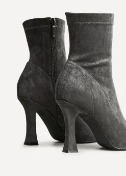 Linzi Lovato Grey Faux Suede Square Toe Heeled Sock Boot