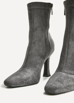 Linzi Lovato Grey Faux Suede Square Toe Heeled Sock Boot