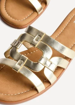 Linzi Lupita Gold Faux Leather Linked Flat Slider Sandal