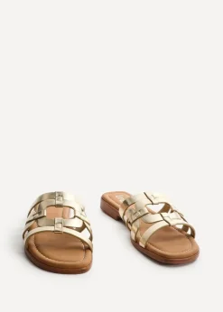 Linzi Lupita Gold Faux Leather Linked Flat Slider Sandal