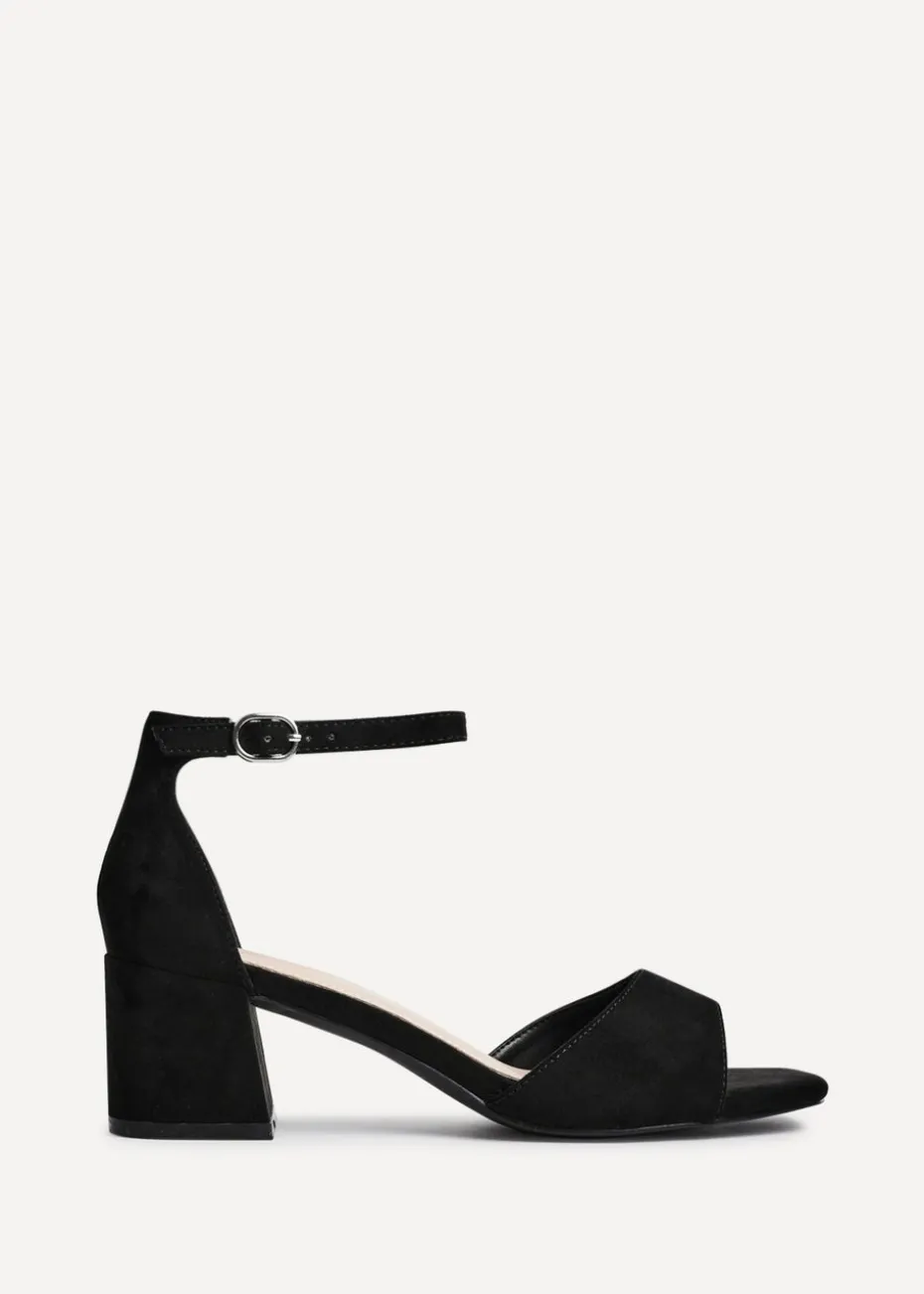 Linzi Maddie Black Faux Suede Closed Back Block Heeled Sandals