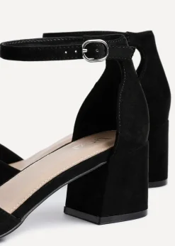 Linzi Maddie Black Faux Suede Closed Back Block Heeled Sandals