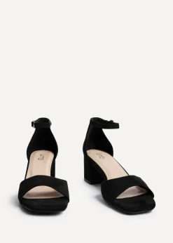 Linzi Maddie Black Faux Suede Closed Back Block Heeled Sandals