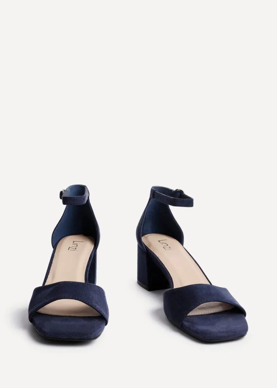 Linzi Maddie Navy Faux Suede Closed Back Block Heeled Sandals