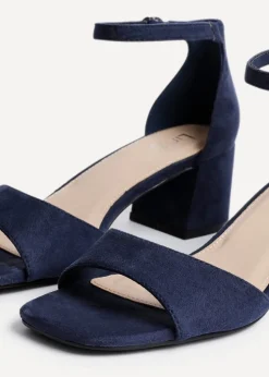 Linzi Maddie Navy Faux Suede Closed Back Block Heeled Sandals