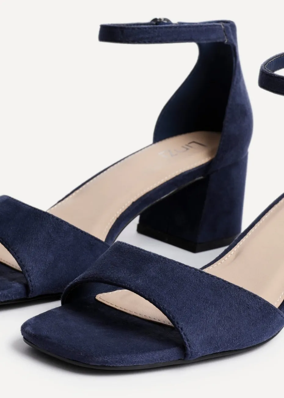 Linzi Maddie Navy Faux Suede Closed Back Block Heeled Sandals