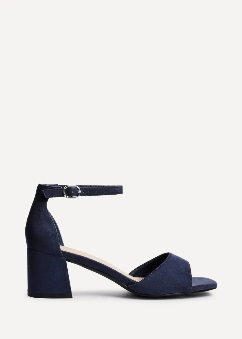 Linzi Maddie Navy Faux Suede Closed Back Block Heeled Sandals
