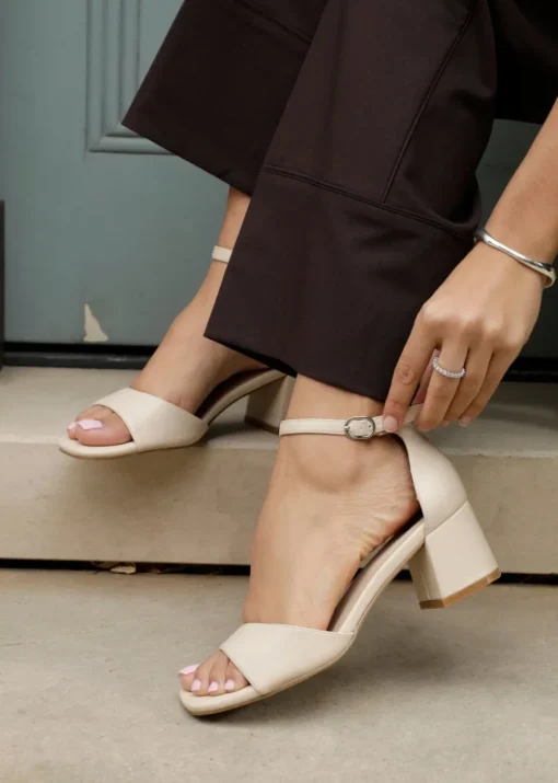 Linzi Maddie Sand Faux Leather Closed Back Block Heeled Sandals