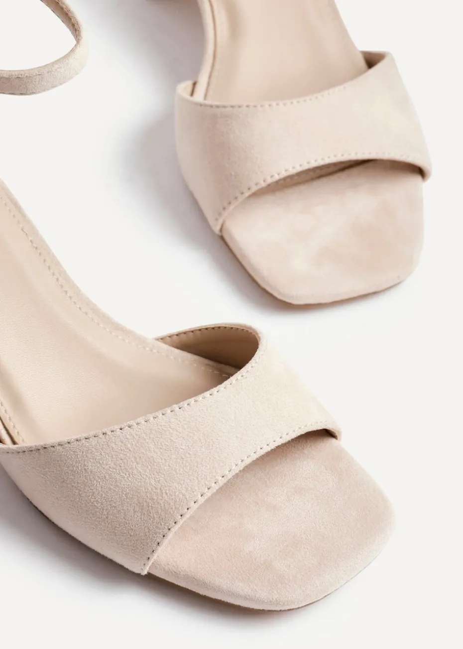 Linzi Maddie Sand Faux Suede Closed Back Block Heeled Sandals