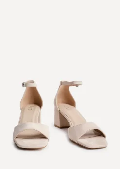 Linzi Maddie Sand Faux Suede Closed Back Block Heeled Sandals