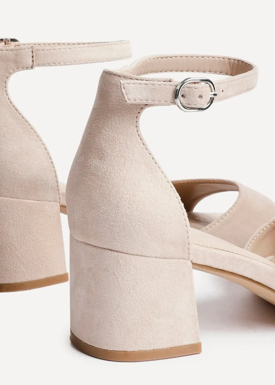 Linzi Maddie Sand Faux Suede Closed Back Block Heeled Sandals