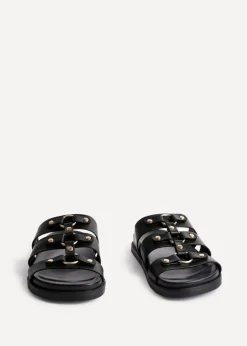 Linzi Marcia Black Faux Leather Studded Gladiator Slip On Sandals