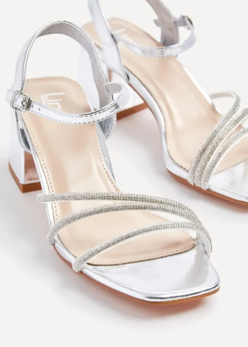 Linzi Mariah Wide Fit Silver Faux Leather Open Back Heel