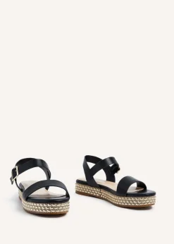 Linzi Marine Black Faux Leather Flatform Sandal