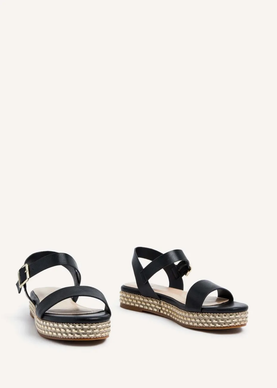 Linzi Marine Black Faux Leather Flatform Sandal
